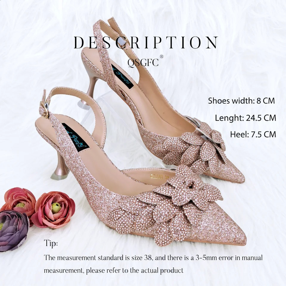 Sexy Rhie Emed Peach Heels and Handbag Set - Comfortable Party Shoes for Women