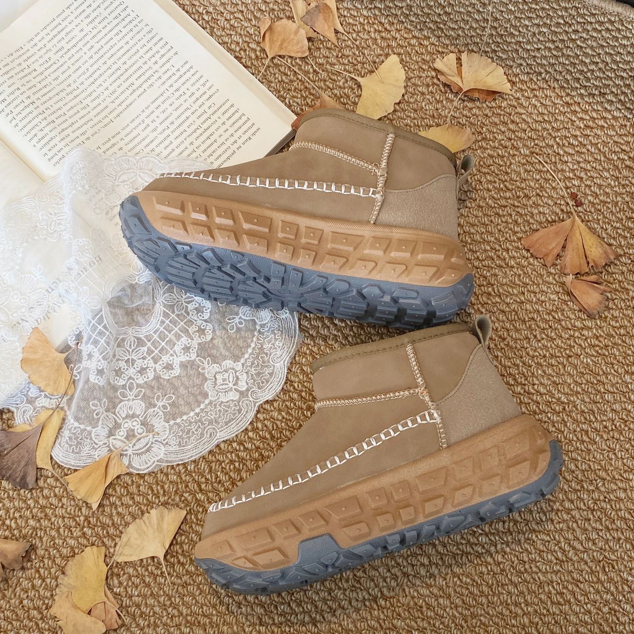 2024 Autumn/Winter Tire Bottom Snow Boots New Plush Low Top Warm Thick Bottom Cotton Boots