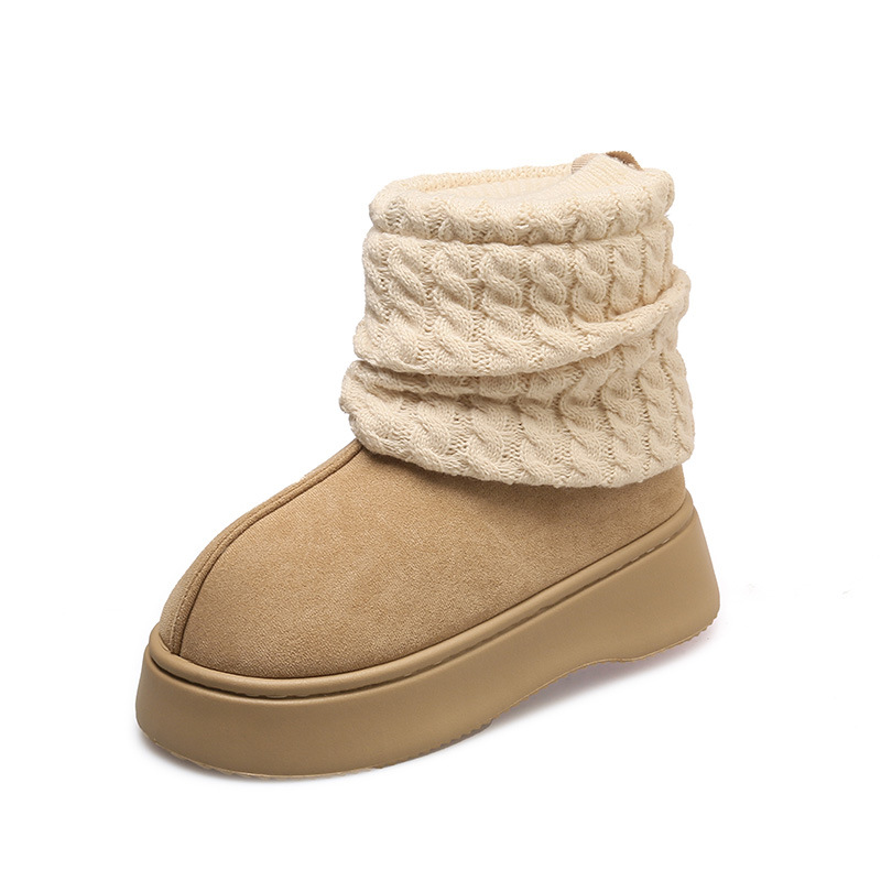 Women's winter knitted socks snow boots 2024 New Fashionable Thick soled Warm and Fleece Anti slip Cotton Shoes