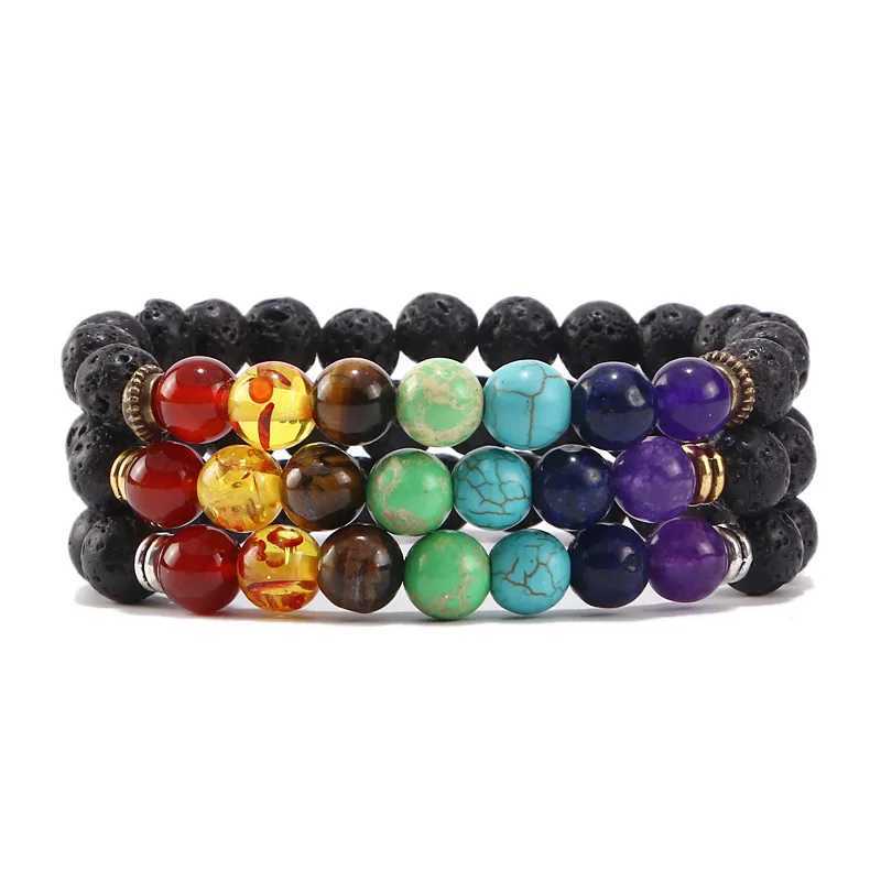Seven Chakras Yoga Energy Bracelet For Men And Women Nature Volcano Stone Frosting Stretch Bracelet Jewelry GiftX241004
