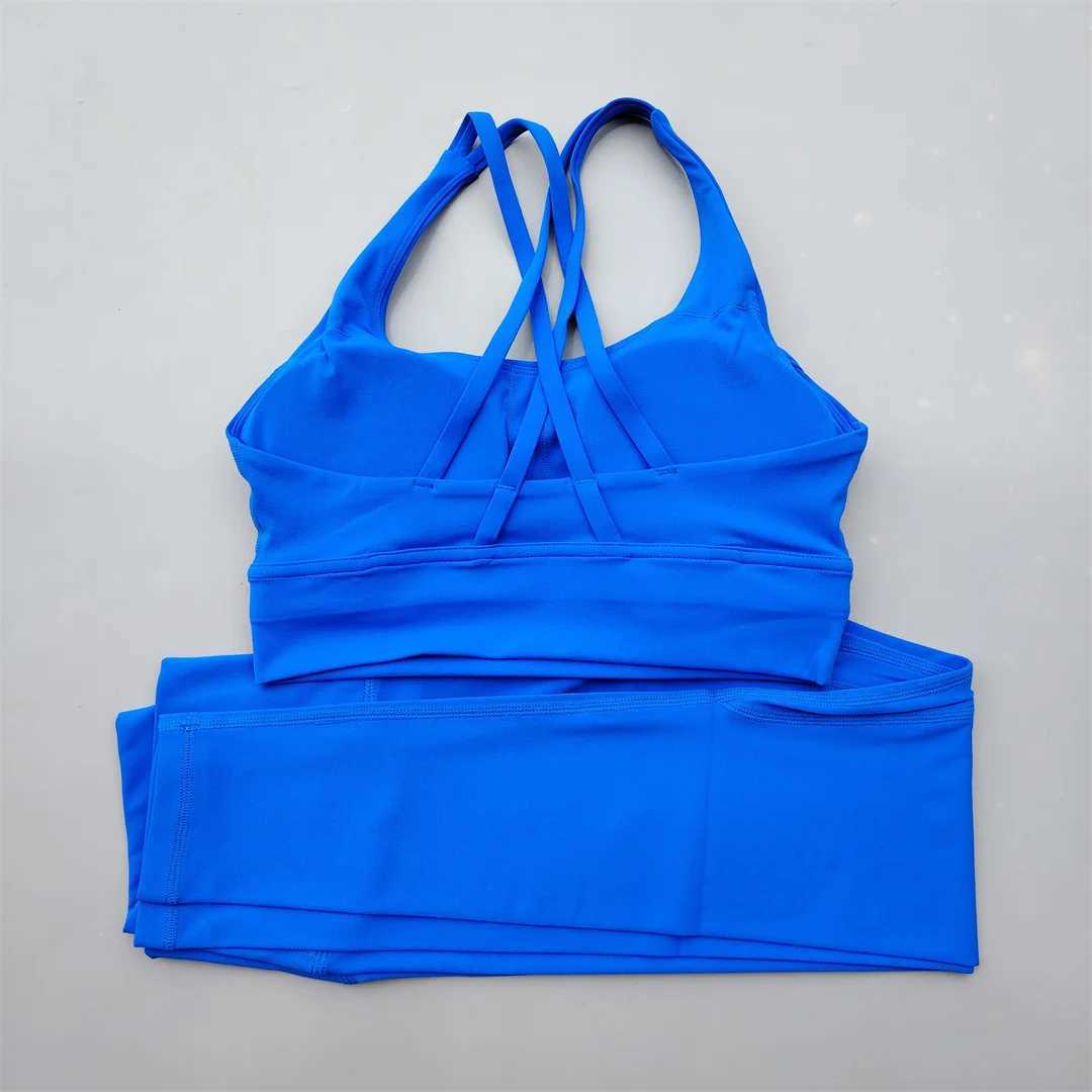 2-piece gym womens exercise set sexy yoga set solid color cross back bra leg Pilates exercise fitness set soft and comfortable W241008