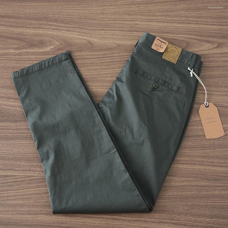 Men's Pants Summer American Retro Thin Micro Elasticity Casual Simple 97% Cotton Slim CHINO Business Straight Trousers