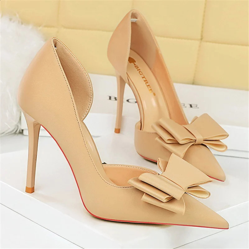 Women 10.5cm High Heels Satin Silk New Butterfly Knot Purple Pumps Lady Wedding Bridal Escarpin Blue Green Peach Fashion Party Shoes 241014