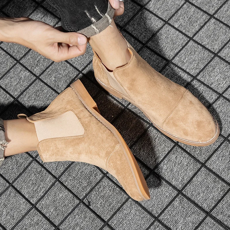 Fashion Yellow Boots Men Pointed Comfortable Dress Slip On Mens Suede Shoes atos Hombre Casual224 240924