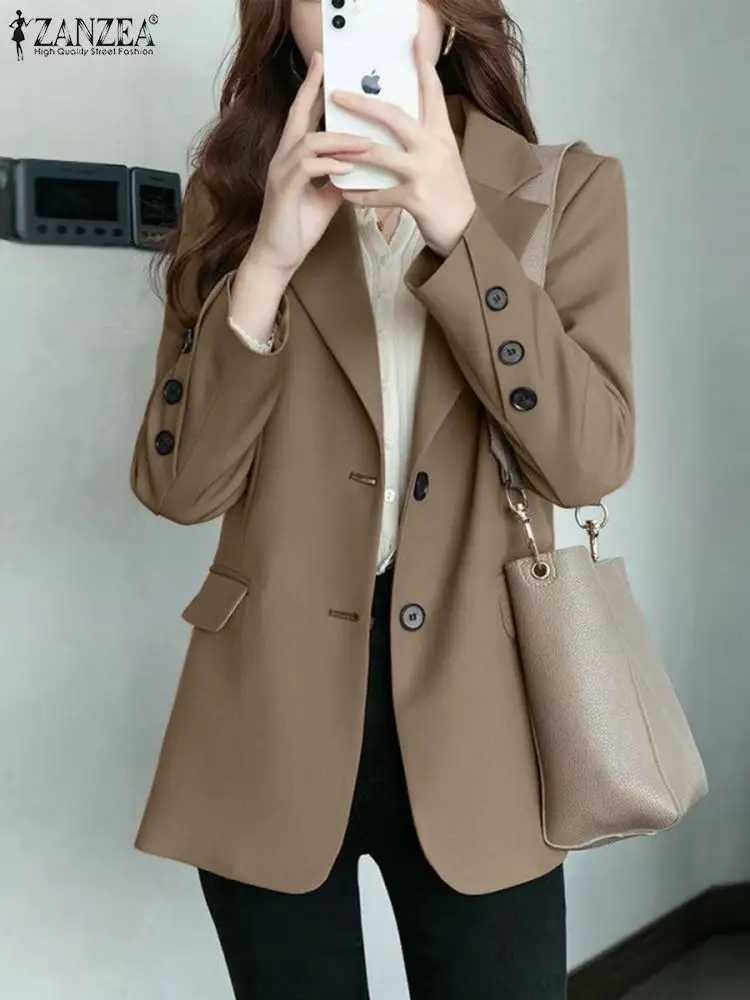 ZANZEA Autumn Fashion Long Sleeve Blazer Woman Lapel Neck Party Suits Elegant Solid Color Jackets Female Vintage OL Outwear 2023X2410