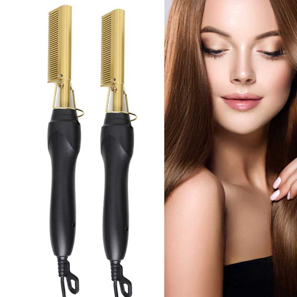 Hair Straight Styler Comb Hot Heating Hair Straightener Curling Curler BrushesXJ241016