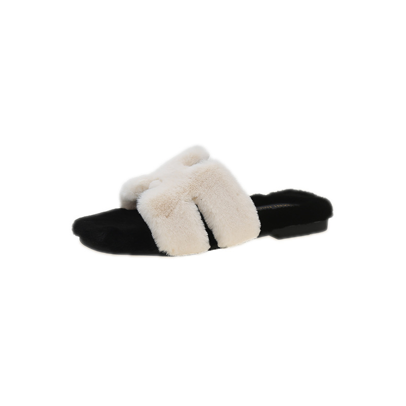 2024 new designer shoes thick soled plush coat fashionable multi-function fashion middle heel Internet red single line slippers suitable for women