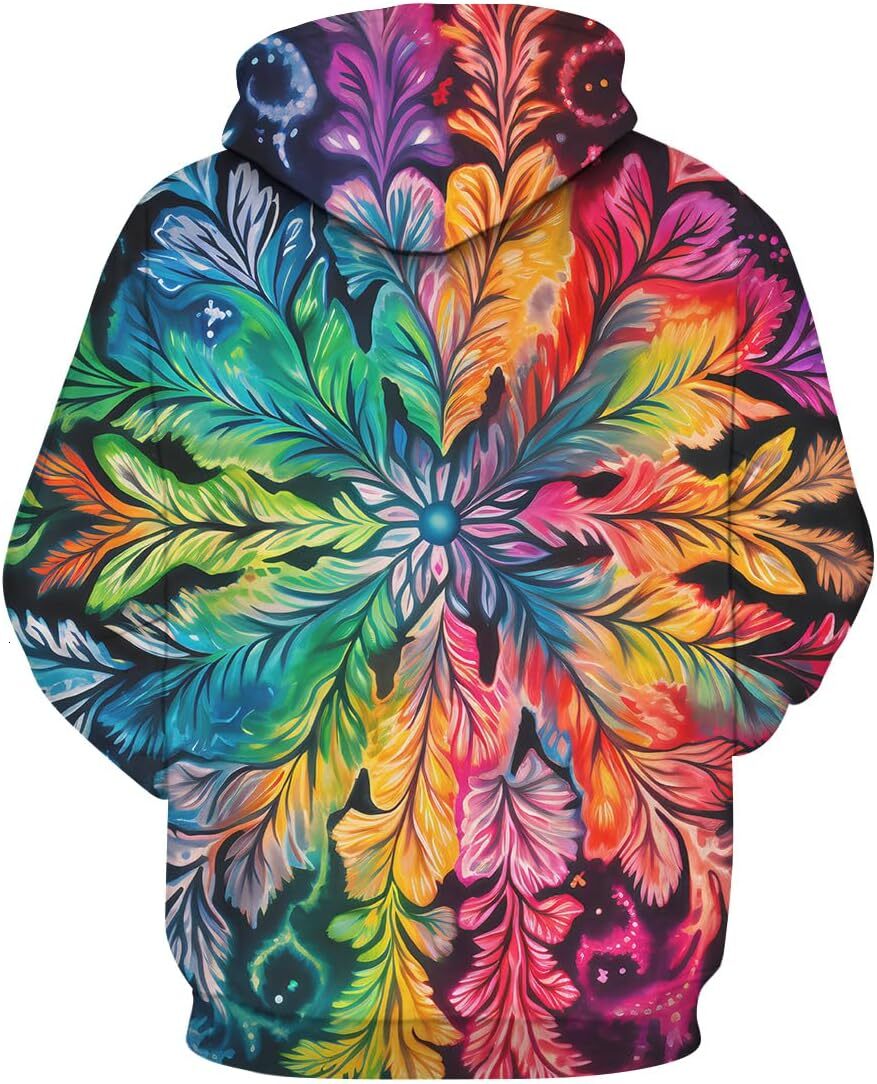 Hoodie for Mens Womens Men Psychedelic Colorful Tie-Dye 3D Printing Hoodies Mysterious Floral Totem Hooded Sweatshirts Pullover Graphic cool