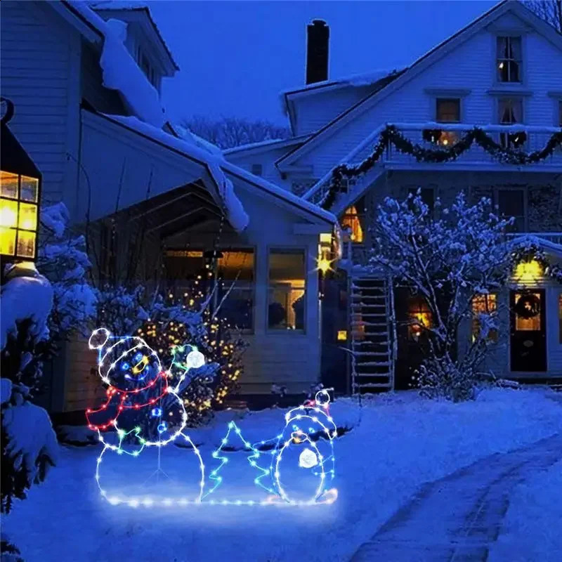 Interesting animated snowball battle activity light string frame decoration holiday party Christmas outdoor garden snow glowing logo 240927