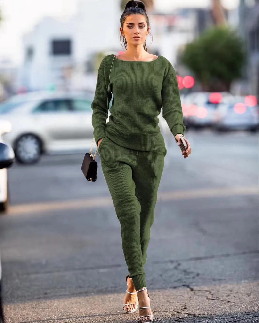 2024 Autumn Sweater Pants 2 Piece Set Casual Activewear Women Ladies Winter Solid Color Two-Piece Outfits Matching Sets Elegant 240930