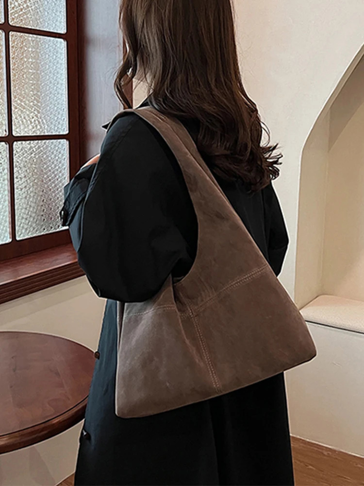 DHlanhai Autumn Winter Vintage Brown Women Bags 2024 Faux Suede Shoulder Bag Solid Color Large Capacity Lady Handbags 240924