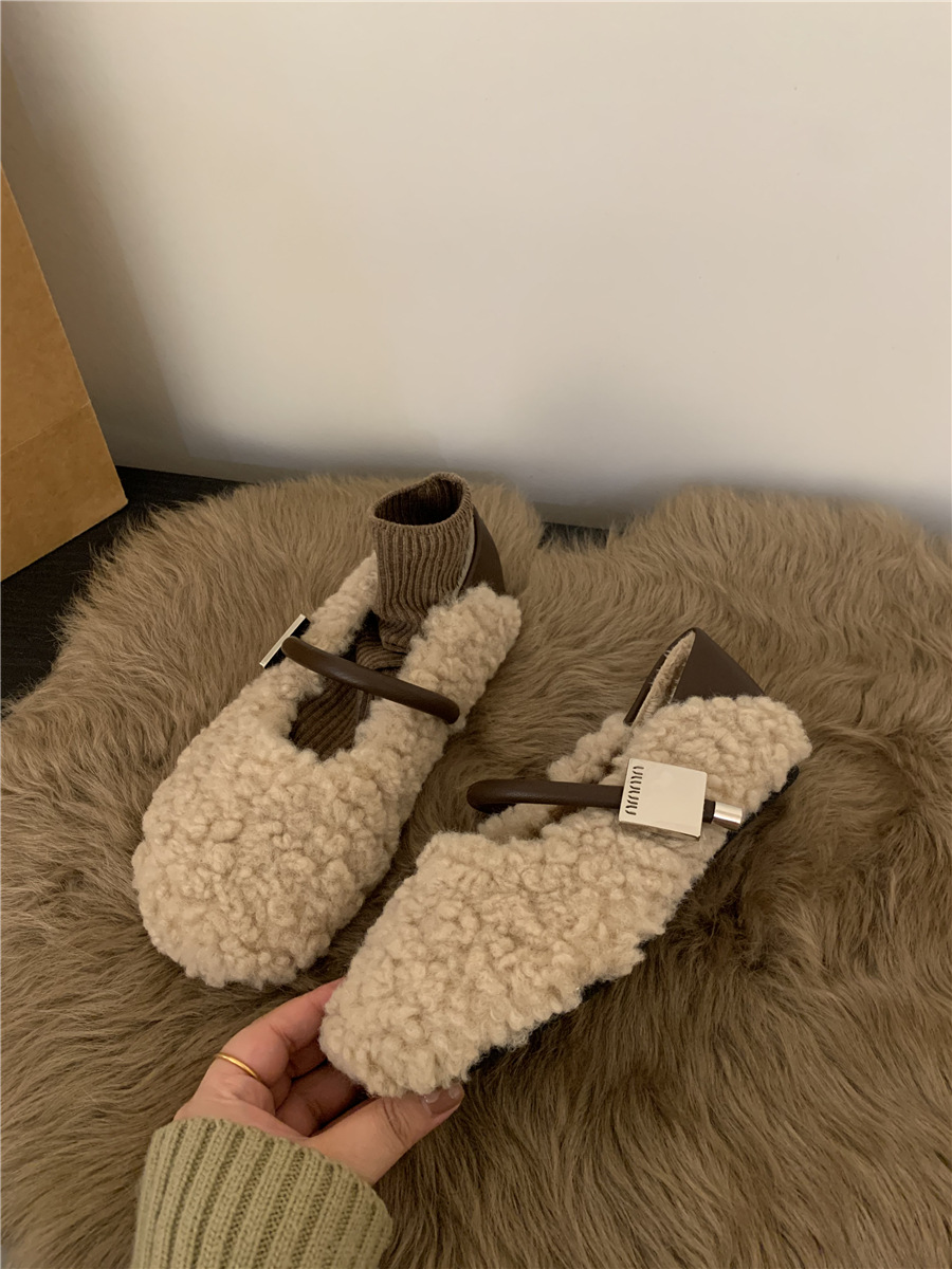 Autumn and Winter Flat bottomed plush shoes 2024 New French Mary Jane Single Shoes