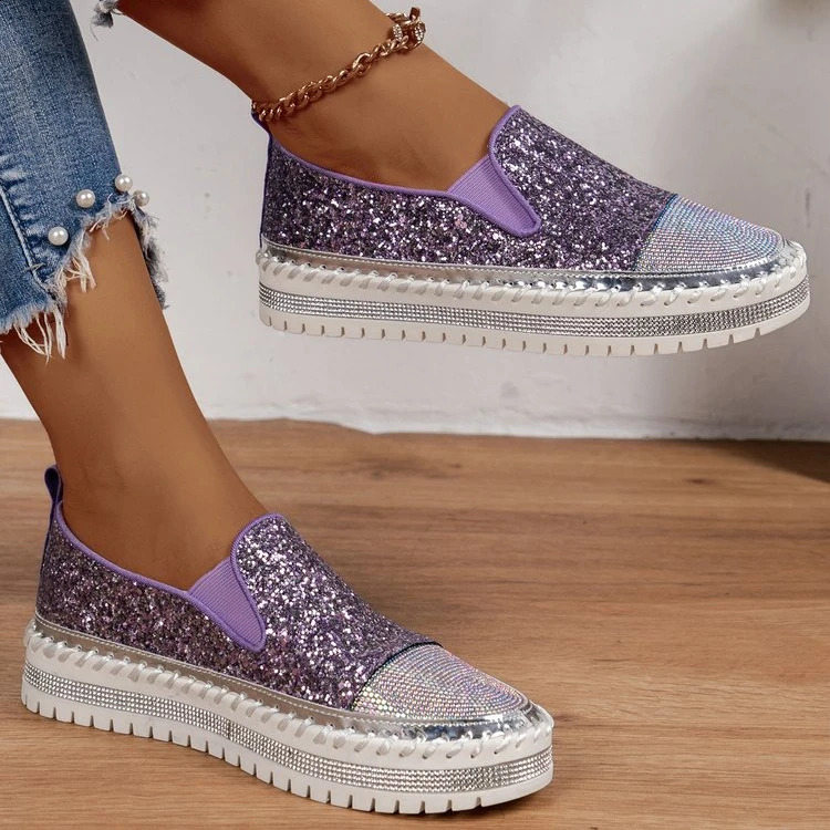 Womens sports shoes 2024 womens flat sequin sports shoes casual womens mesh lace fine diamond sequin platform vulcanized shoes 240930