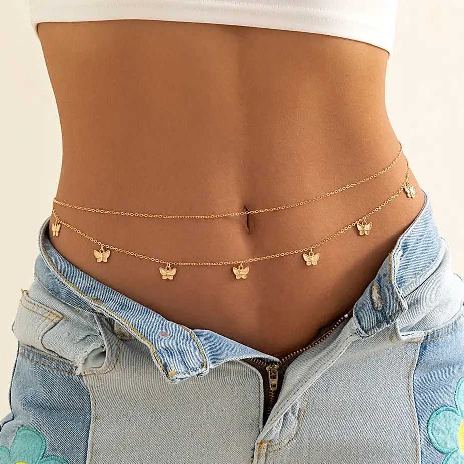2 pieces/set Bohemian classic butterfly waist belly chain womens summer beach sexy carnival body chain vacation aesthetic jewelry gift W240930