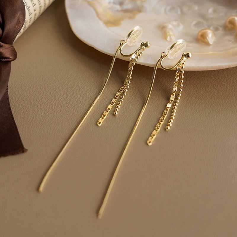 New Korean Minimalist Long Chain Tassel Mosquito Coil Clip on Earrings for Women Personality Without Piercing Ear Line JewelryX240928