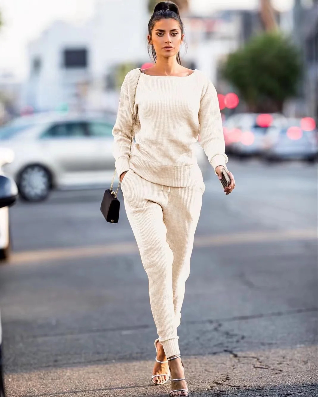 2024 Autumn Sweater Pants 2 Piece Set Casual Activewear Women Ladies Winter Solid Color Two-Piece Outfits Matching Sets Elegant 240930