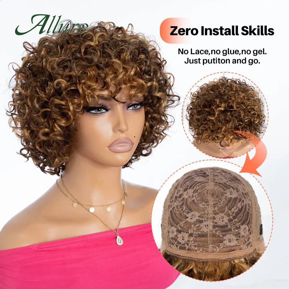 Brazilian elf Bob cuts human hair wig for women Jerry curls wig with bangs 10 inches high gloss colored wig tempting 240921