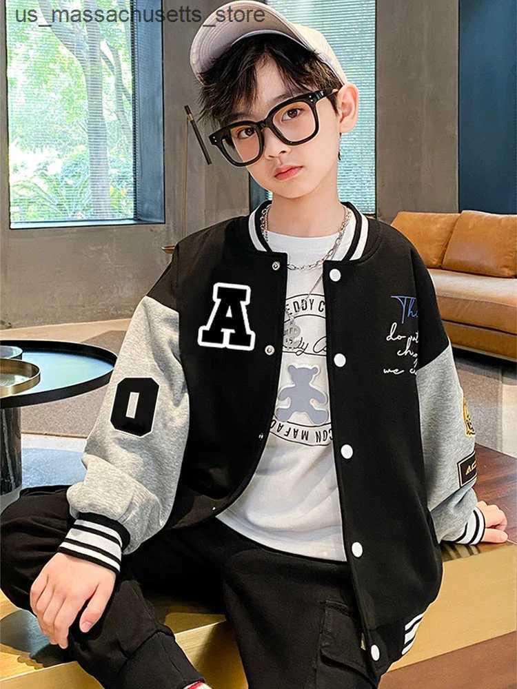 Jackets Kids Boys Bomber Jacket Children Spring Autumn Letter Print Outerwear Streetwear Varsity Baseball Uniform New Coats 3-12 Years L240910