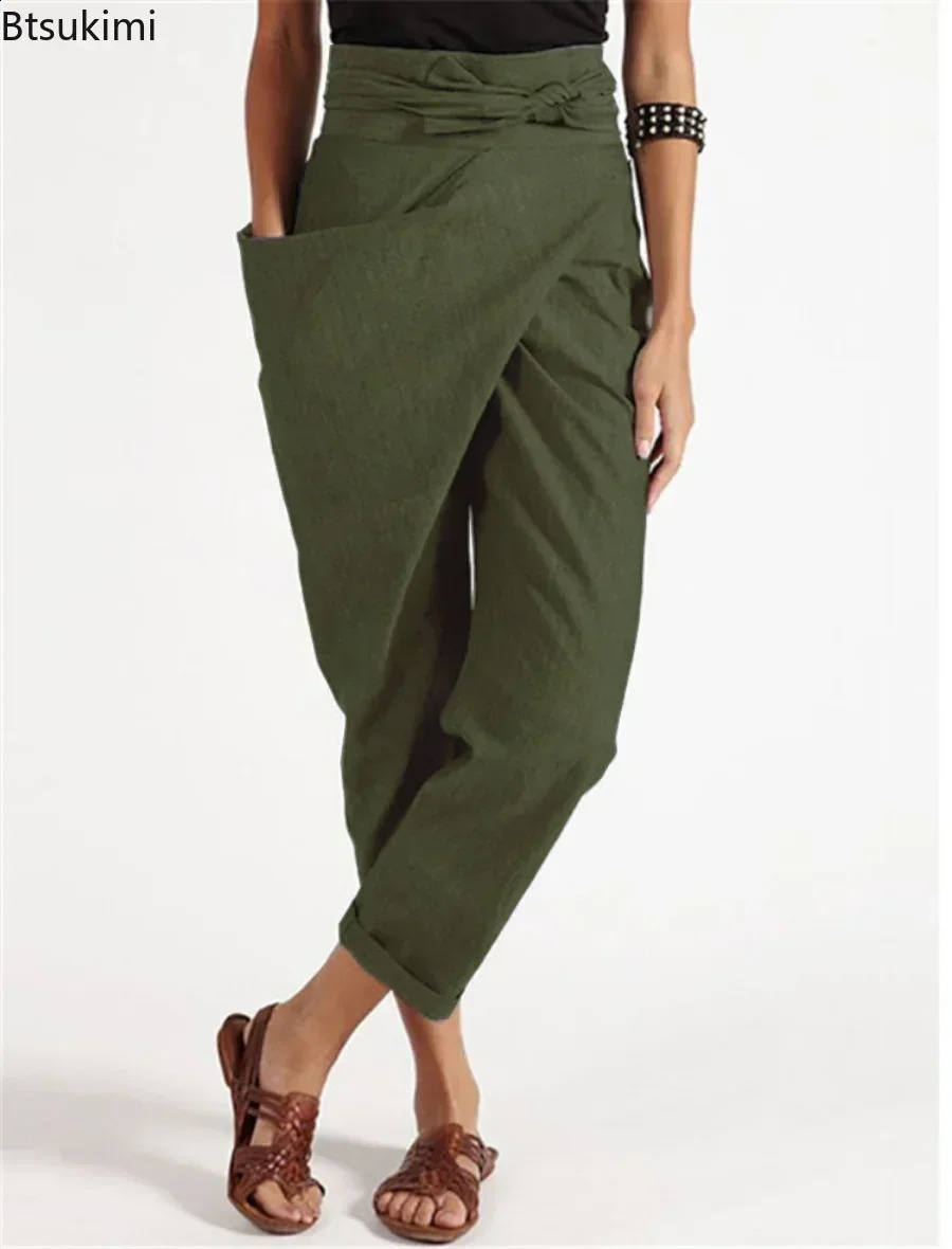 2024 Womens Casual Harem Pants Fashion Loose Asymmetrical High Waist Solid Unilateral Pocket Pants Oversized Trousers Female 240930