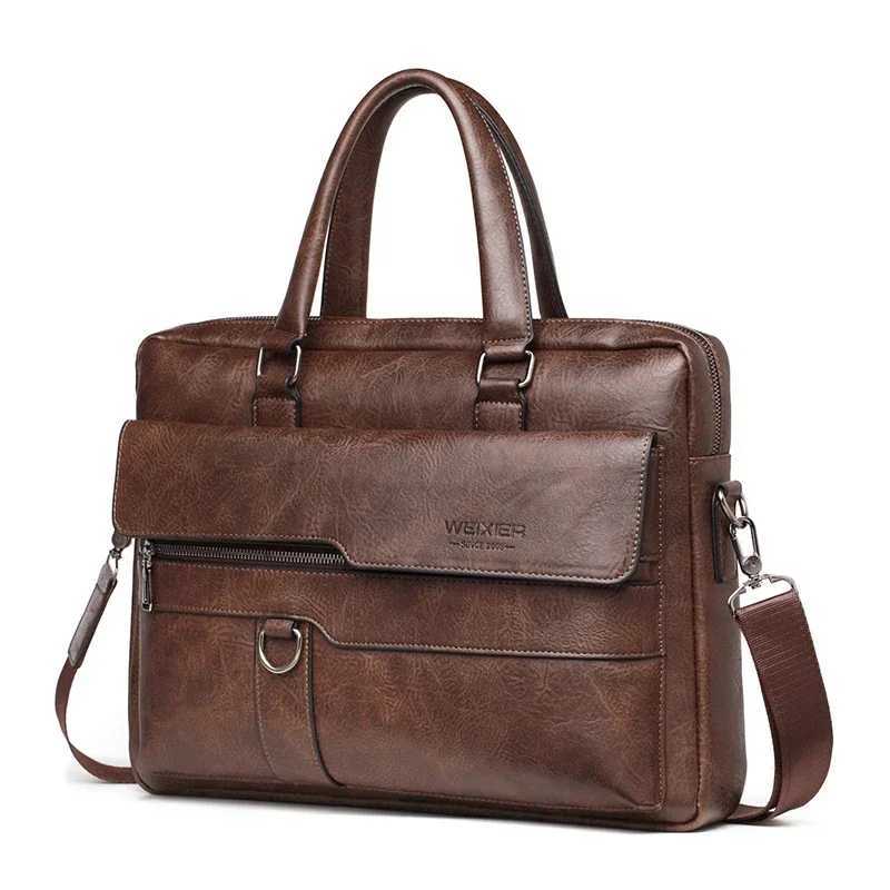 Weixier 2024 Men Briefcase High Quality Business Computer Famous Brand PU Shoulder Messenger Bag Office Handbag 14 in Laptop BagXJ241004