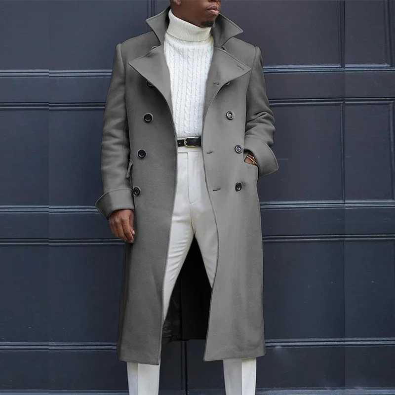New Arrival Mens Trench New Fashion Coat Autumn Winter UK Loose Coat Medium length Trench Mens Long Coat La Ropa De Los Hombres R241004