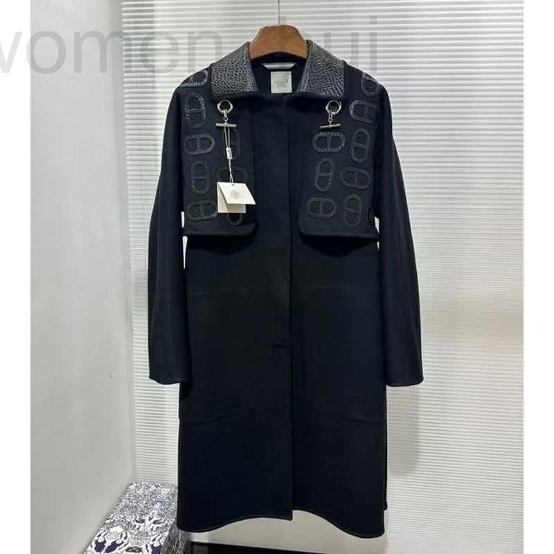 Women's Jackets designer 2023 Autumn/Winter New CrocodileS Leather Collar Spliced Cashmere Coat Two Piece Set Pure UNSP