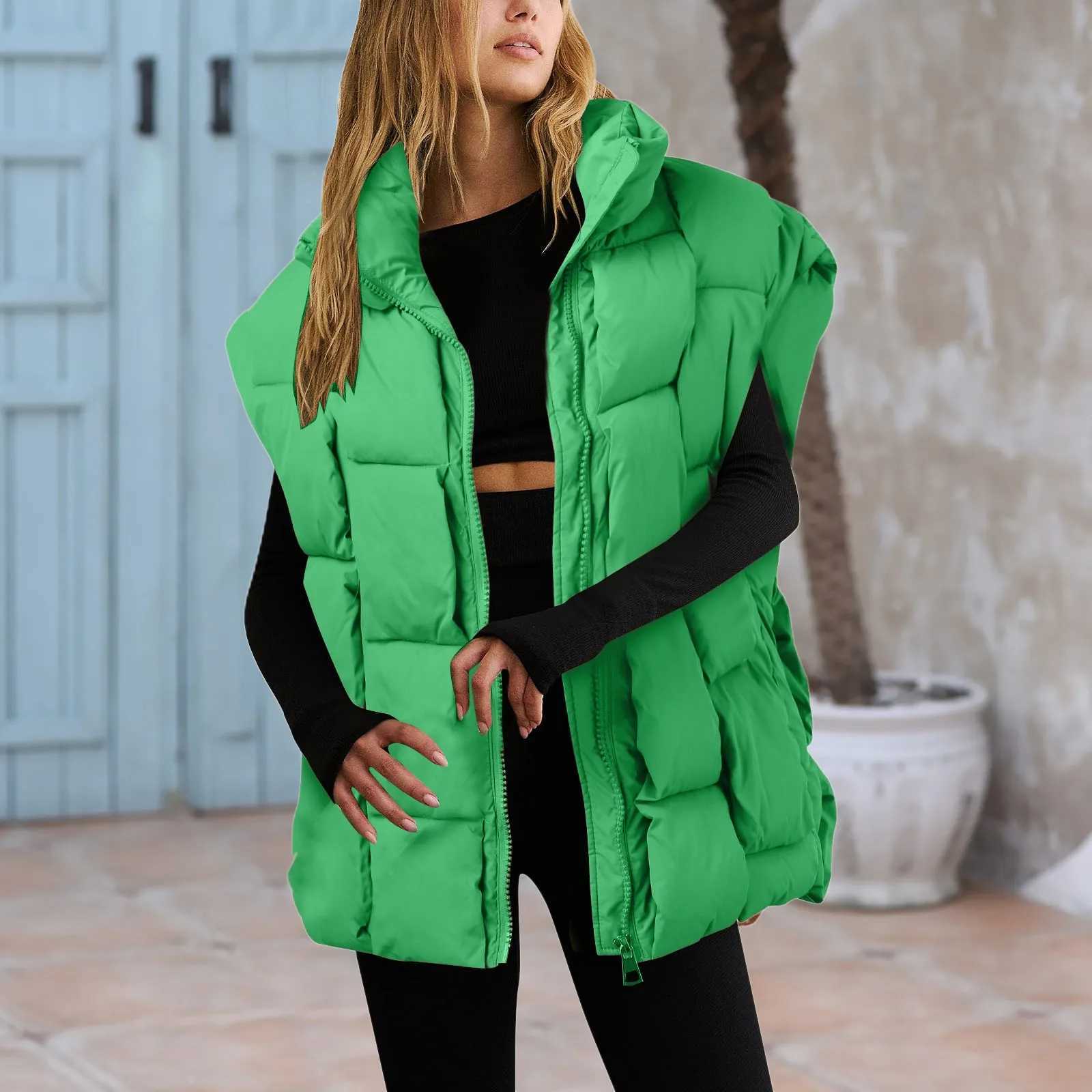 Winter jacket fashionable padded vest sleeveless womens vest warm jacket oversized jacket outerwear cushioning suit long womens loose vest M241004