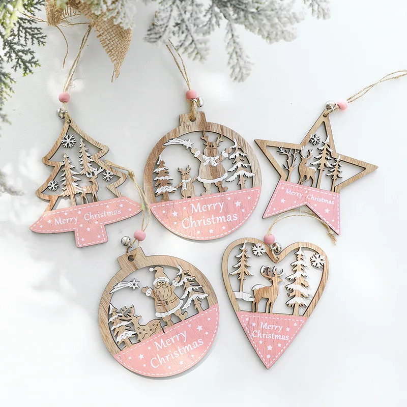 5PCS Tree Snowflakes Wood Decoration Pendant Christmas Gift Xmas Home Party Ornament 240929