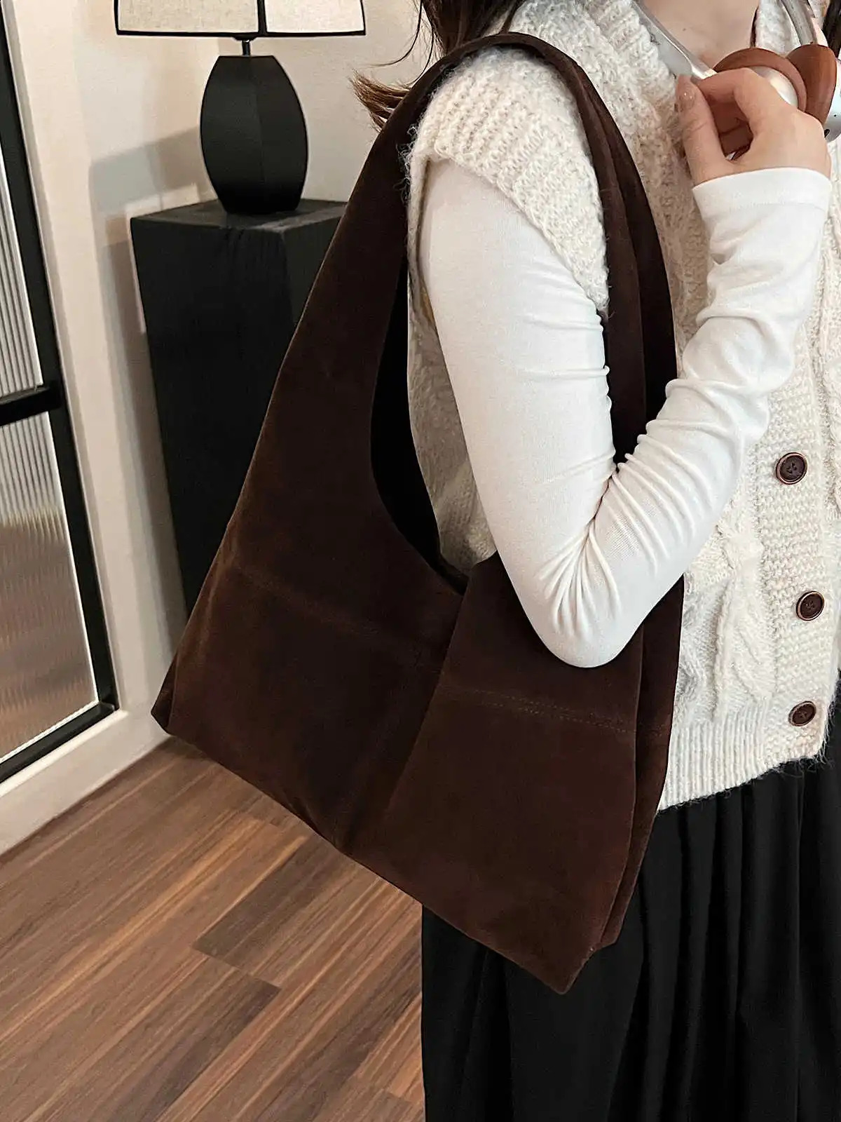 DHlanhai Autumn Winter Vintage Brown Women Bags 2024 Faux Suede Shoulder Bag Solid Color Large Capacity Lady Handbags 240924