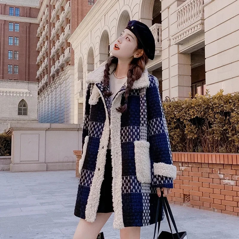 Wool patch work plain wool coat winter loose thick womens medium long beautiful short wool WF 240927