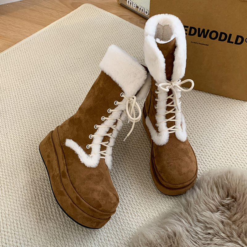 2024 women's thick soled midsole snow boots Winter new strap and plush cotton boots