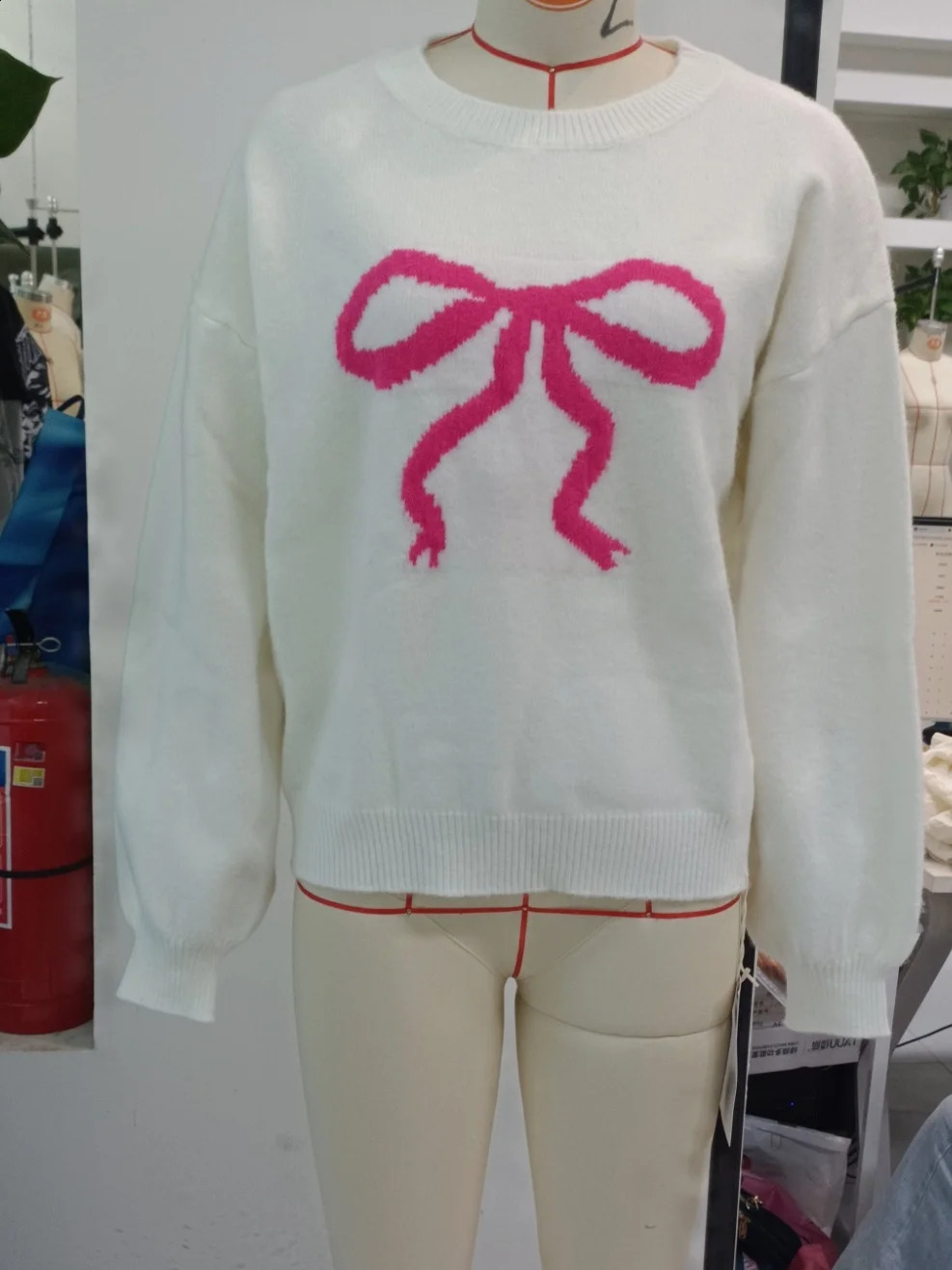 Women Y2K Printed Pullover Sweater Top Cute Bowknot Graphic Long Sleeve Crew Neck Knit Fall Winter Jumpers Streetwear 240930