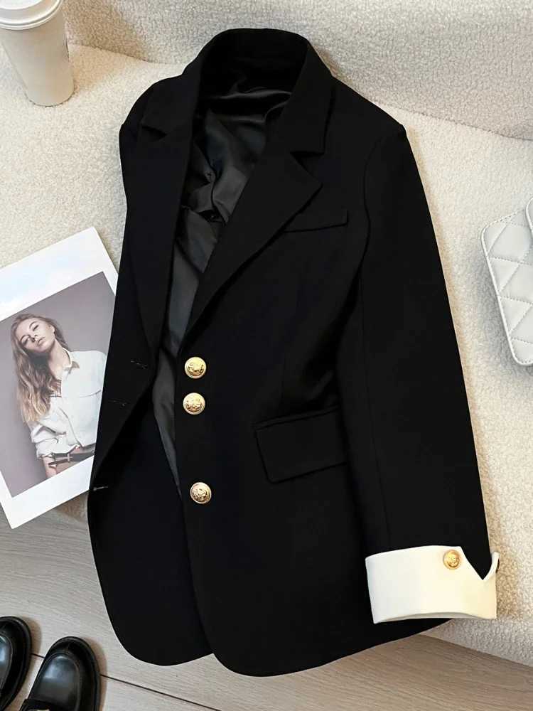 New Fashion 2024 Women Design Sense Niche Loose Milk White Blazer Jacket Spring Female Korean Commuting Splicing Suit Tops CoatX2410