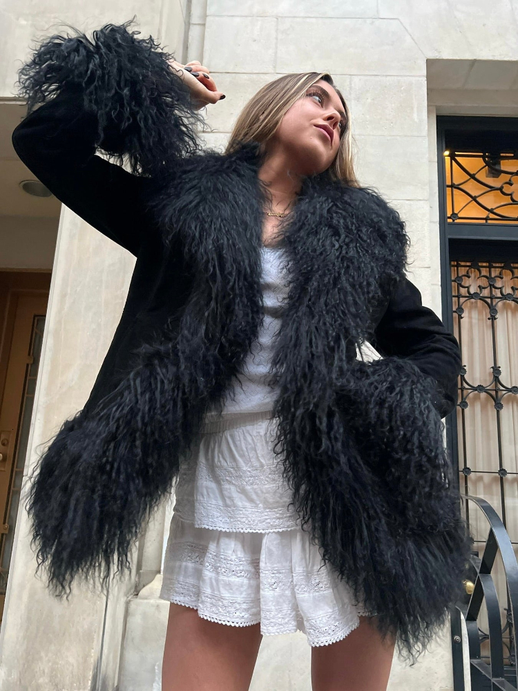 Rr2814 Mongolian Trim Women Fully Cotton Ed Suede Maxi Winter Jackets Warm Faux Fur Short Coats Hook Closure