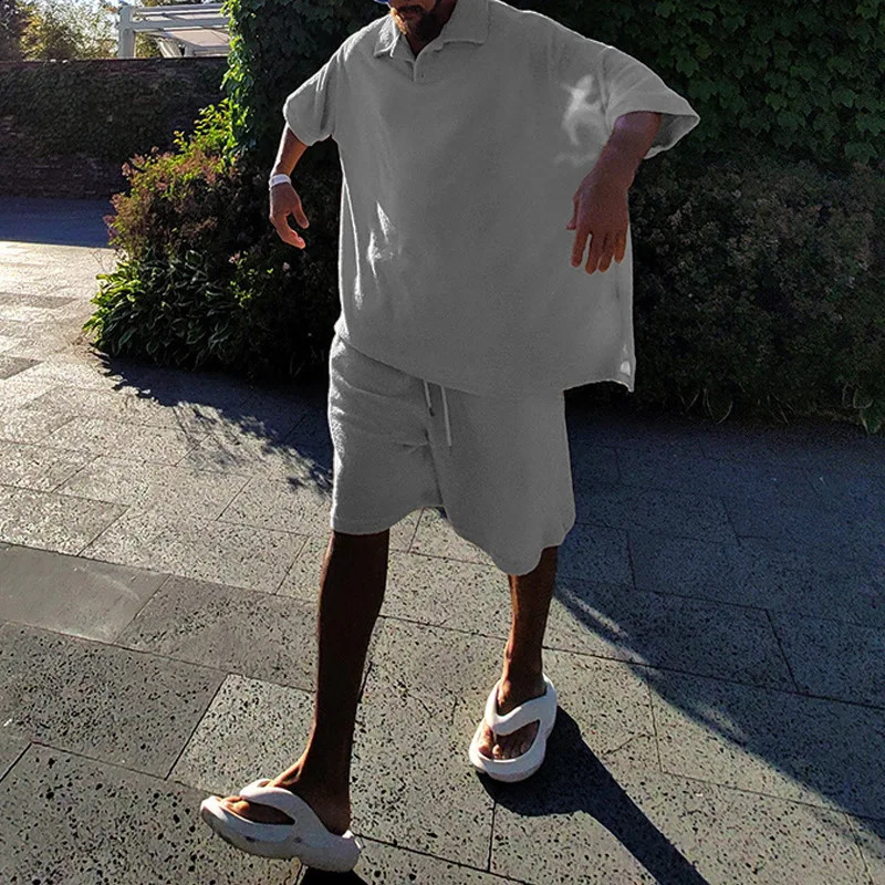 Mens Fashion Trend Edition Summer Short sleeved T-shirt Polo Shirt Short sleeved Loose Towel Casual Set Wholesale 240930