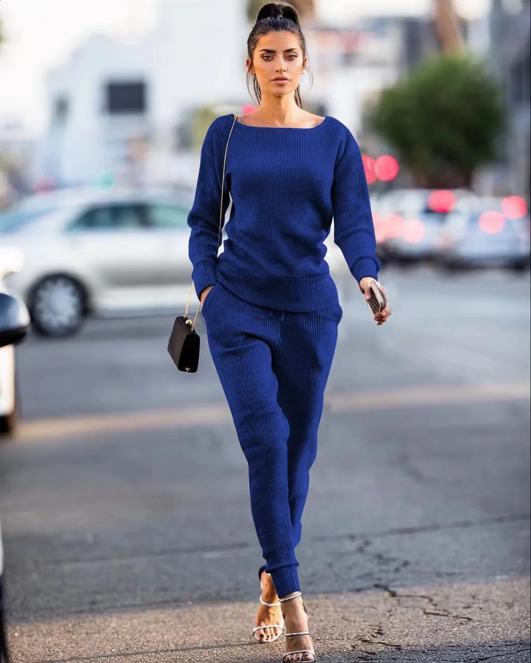2024 Autumn Sweater Pants 2 Piece Set Casual Activewear Women Ladies Winter Solid Color Two-Piece Outfits Matching Sets Elegant 240930