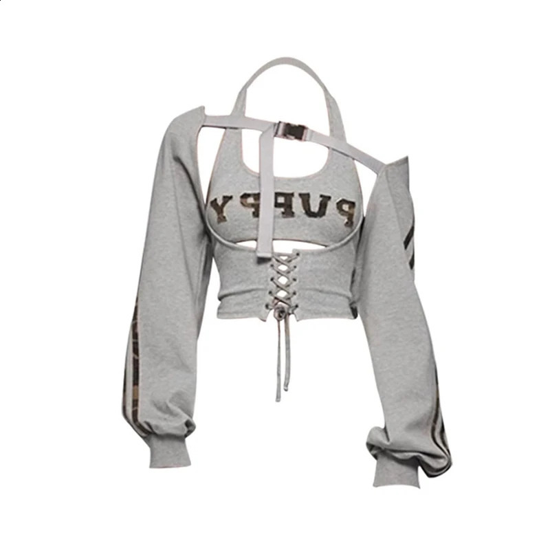 Women Grey Long Sleeve Sweatshirt Streetwear Vintage Y2k 90s Aesthetic Harajuku Korean Fashion Pullover Coat Top Clothes Autumn 240930