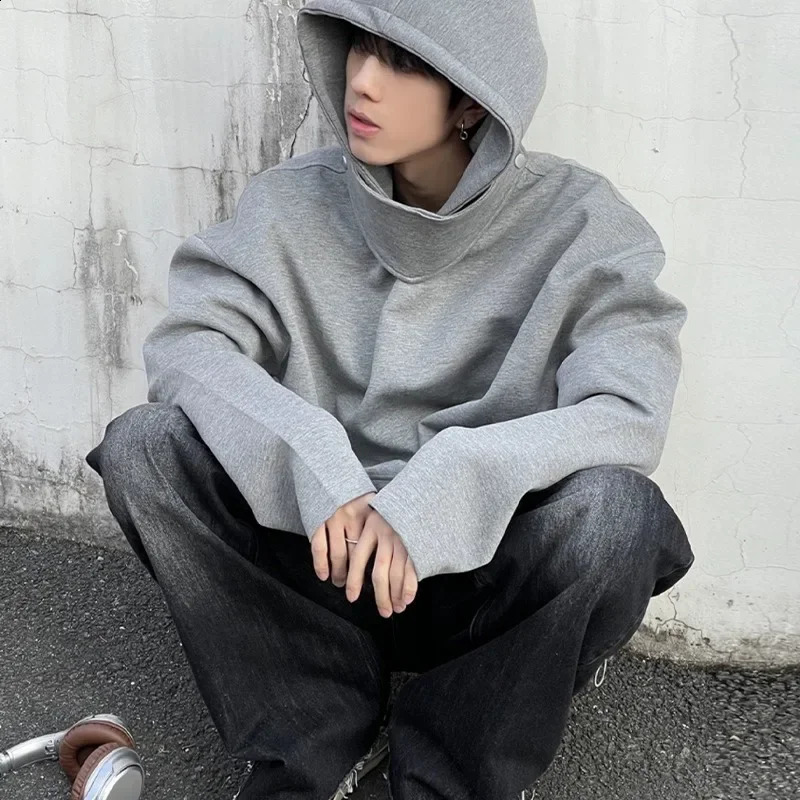 Y2K Retro Turtle Neck Mens Hoodie Solid Color Pullover Sweater Autumn Street Fashion Hoodie 240927