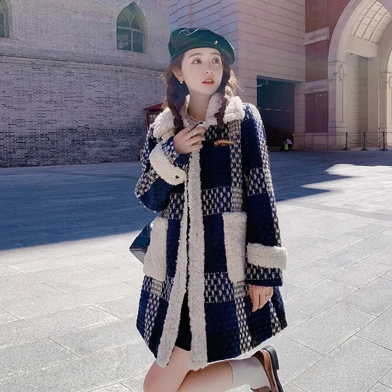 Wool patch work plain wool coat winter loose thick womens medium long beautiful short wool WF 240927