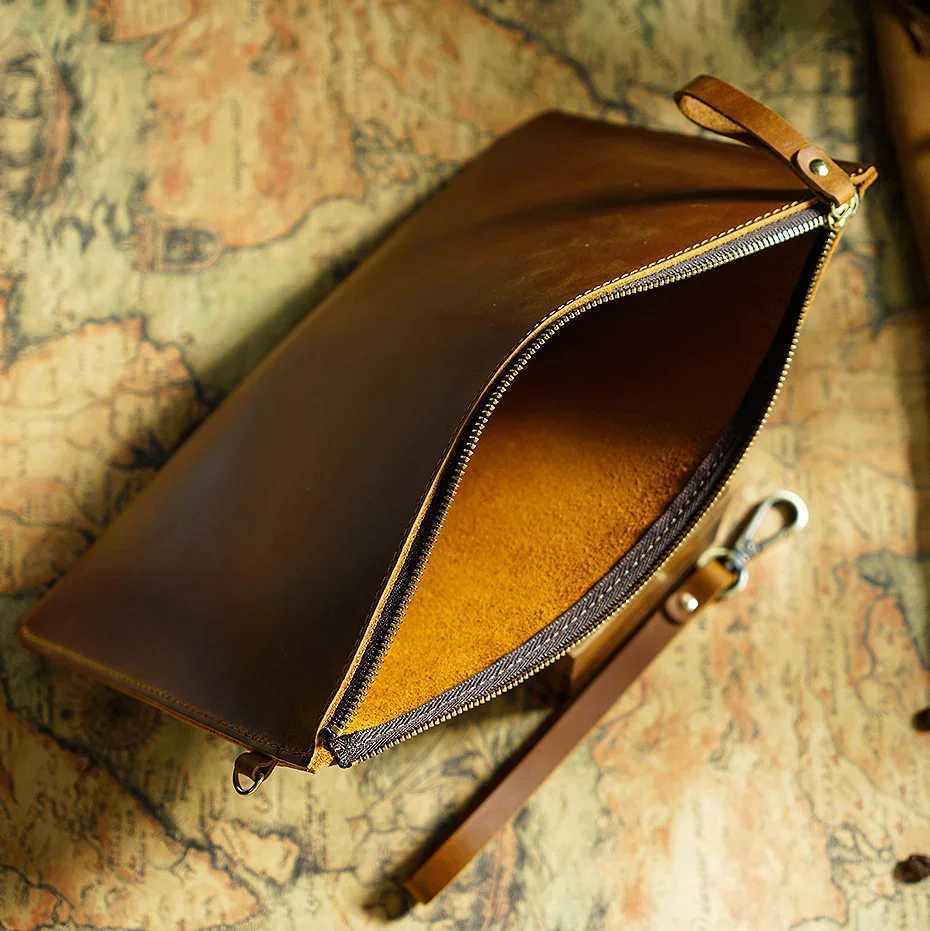 Genuine Leather Briefcase Business Luxury Laptop Sleeve Case Bag Fashion Wallet Tablet for iPad Protect Cover Pouch 11*7 inchesXJ241004