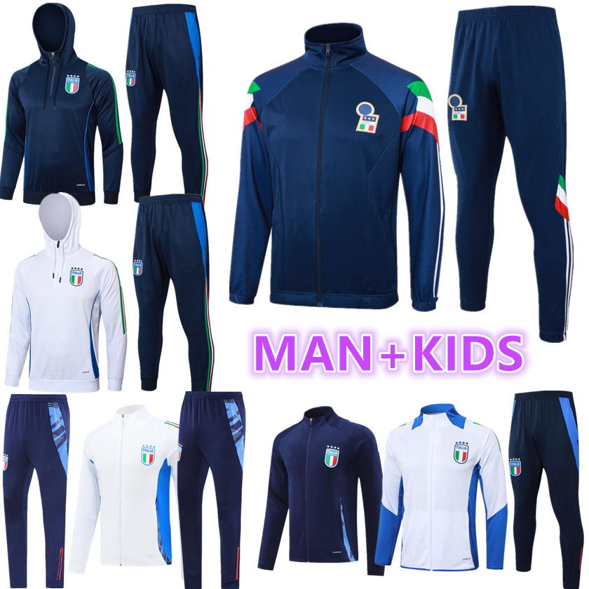 24 25 ITaly adult HOODED tracksuit long zipper jacket survetement jackets Training suit soccer 2024 2025 Italia hoodie man kids training suit football child set