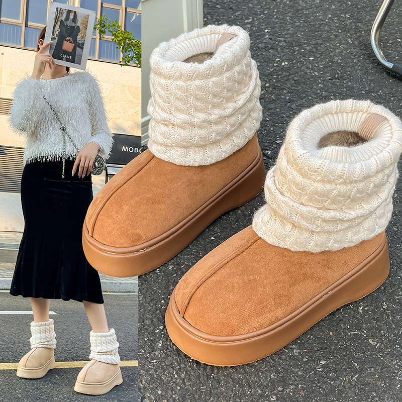Women's winter knitted socks snow boots 2024 New Fashionable Thick soled Warm and Fleece Anti slip Cotton Shoes