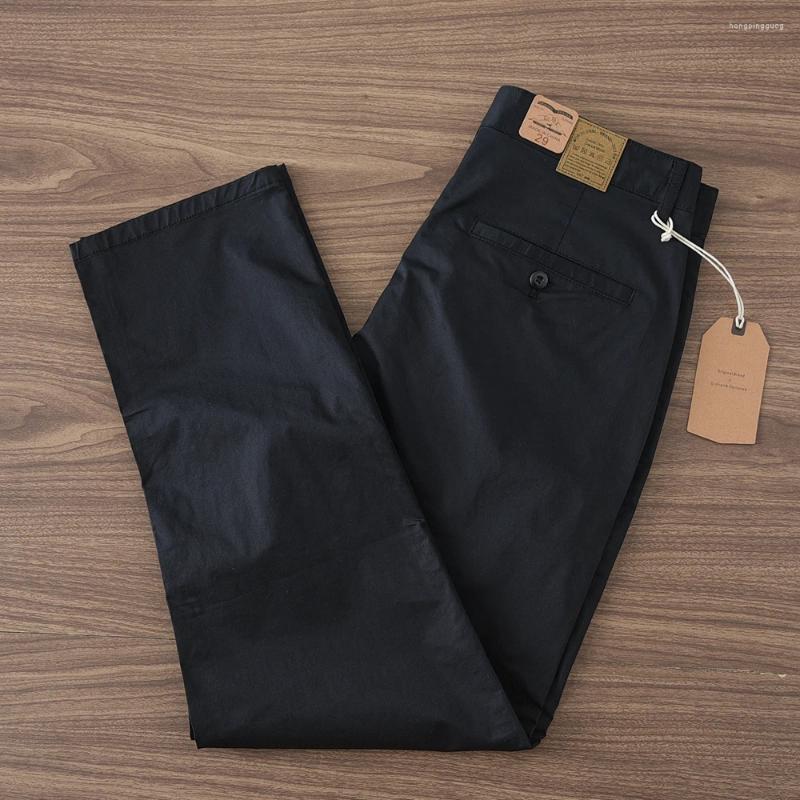 Men's Pants Summer American Retro Thin Micro Elasticity Casual Simple 97% Cotton Slim CHINO Business Straight Trousers