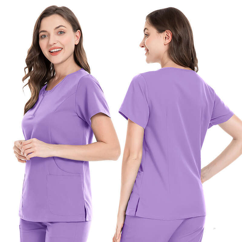 Hot selg simple and comfortable casual hand washing nursing clothes womens zipper uniform set plus size