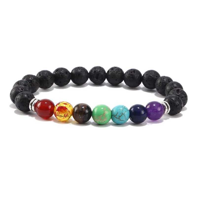 Seven Chakras Yoga Energy Bracelet For Men And Women Nature Volcano Stone Frosting Stretch Bracelet Jewelry GiftX241004