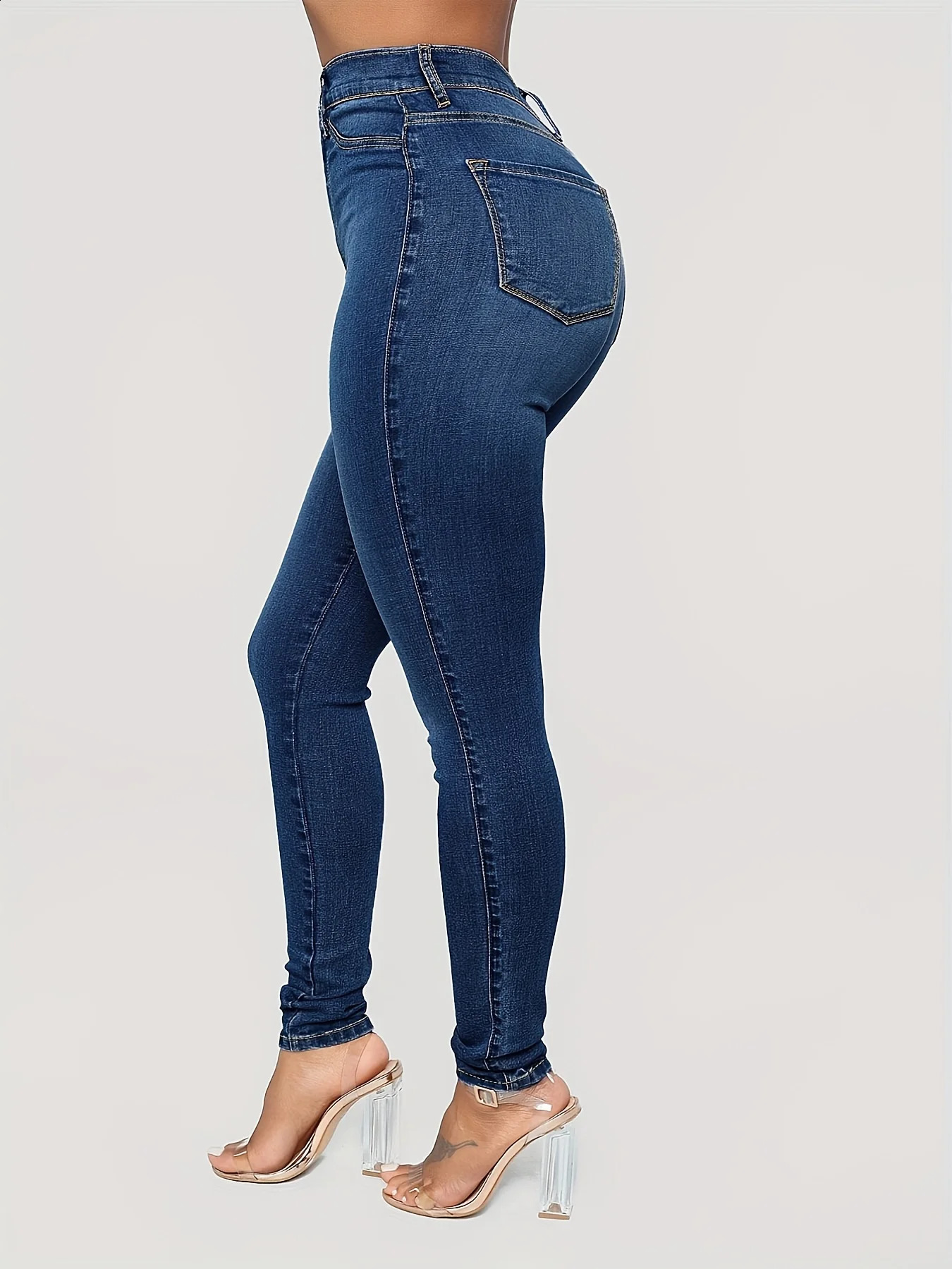 Plain high waisted tight jeans high waisted slim fit tight pockets casual jeans womens denim jeans and clothing 240930