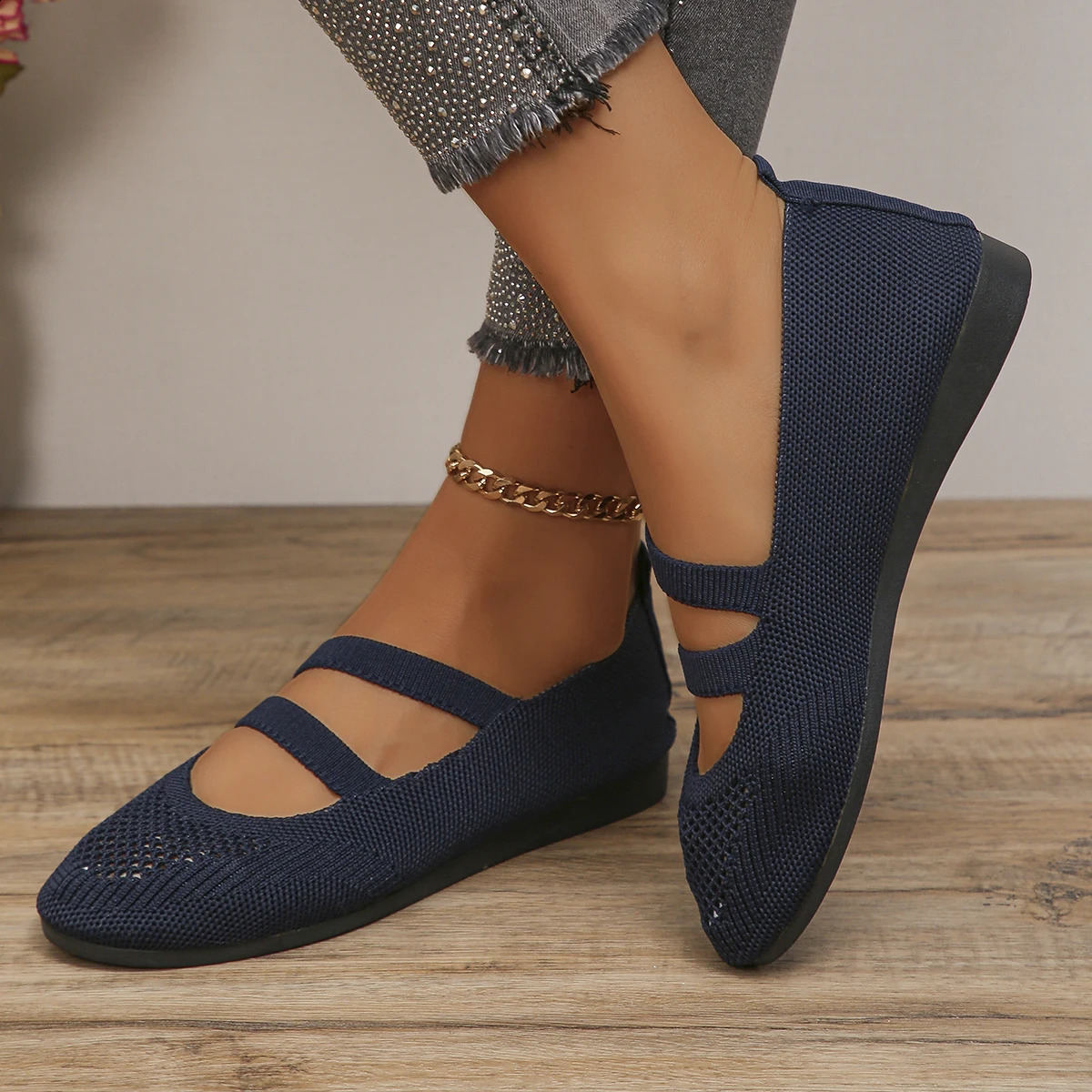 Womens elastic knitted flat shoes 2024 summer breathable soft Loafers womens lightweight sliding casual shoes Mom Moccasins ww 241008