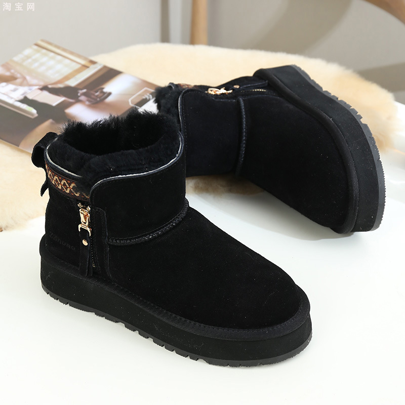 2024 new winter zipper snow boots. Women's thick soled short tube with thick fleece and warm cotton shoes
