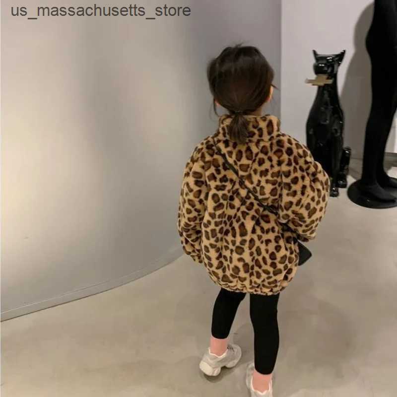 Jackets Girl Leopard Print Jacket Fleece Velvet Thicken Coat for Children Autumn Winter Cotton Padding Outwear 1 To 8 Years Kids Clothes L240910