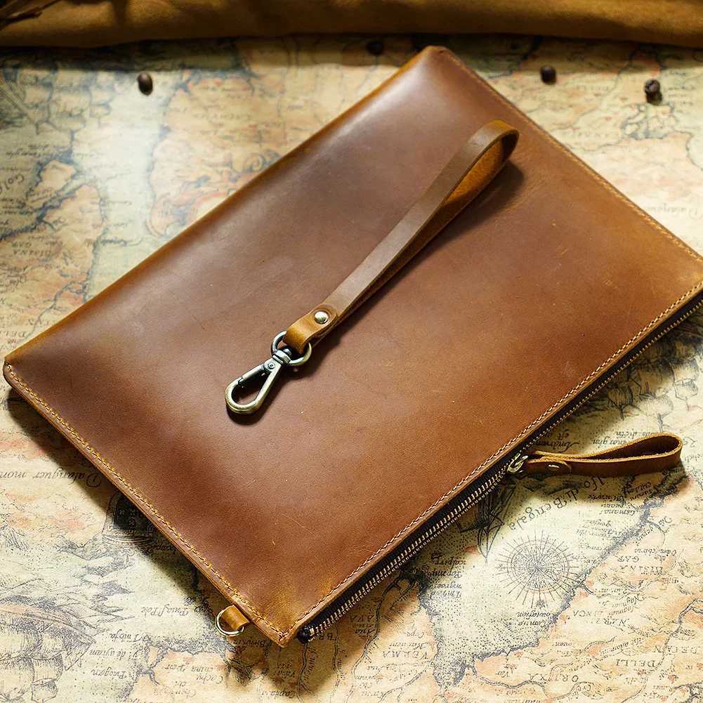Genuine Leather Briefcase Business Luxury Laptop Sleeve Case Bag Fashion Wallet Tablet for iPad Protect Cover Pouch 11*7 inchesXJ241004